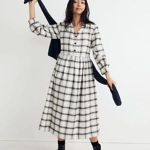 Madewell Flannel Button-Front Midi Dress womens size 4